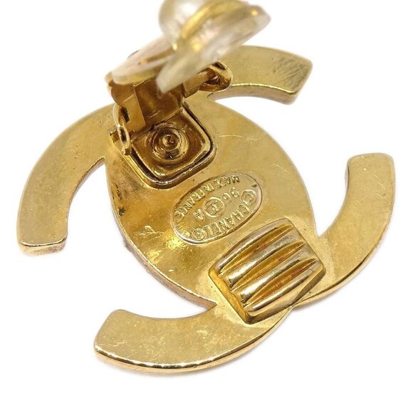 Chanel CC Turnlock Clip-On Earrings Gold Rhinestone Large 96A 126527 - Picture 4 of 8